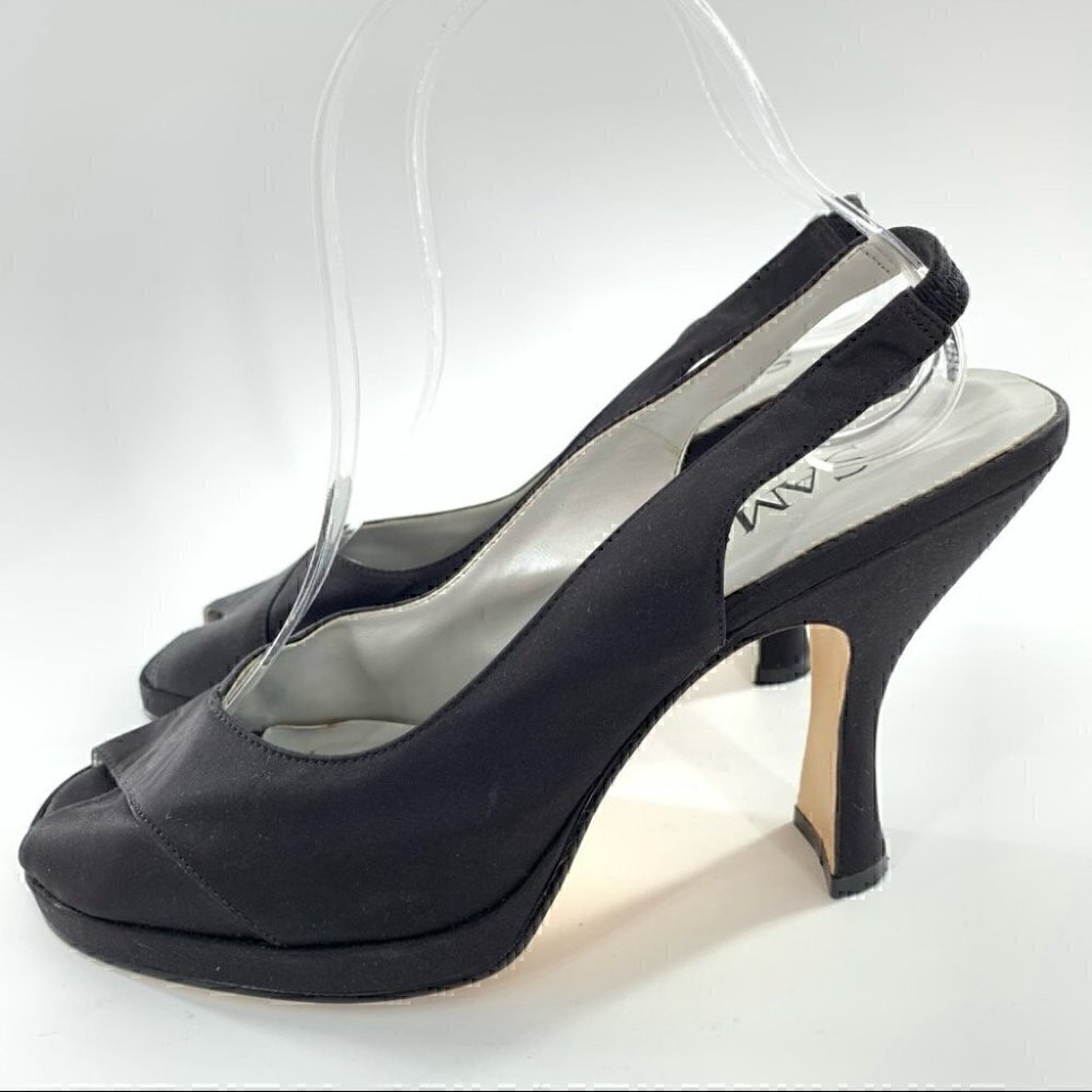 Sam & Libby heels size 8 Dion black satin peep toe slingbacks y2k formal party - Picture 4 of 12